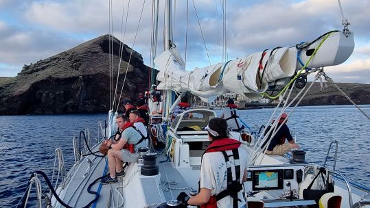 British Army personnel approaching Madeira on board a yacht completing the first stage of their 15,000-mile journey across the Atlantic