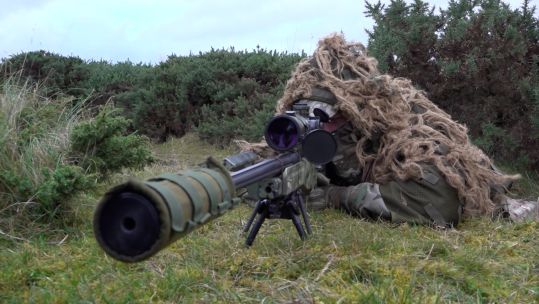 British Army sniper taking part in competition in Scottish Highlands