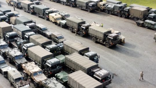 British Army vehicles and personnel in Sennelager, Germany, ahead of Exercise Steadfast Defender 210224 CREDIT BFBS