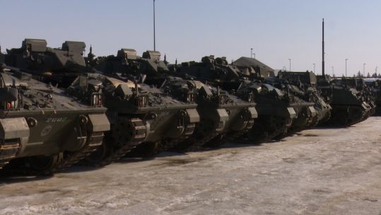 British tanks on show at a transfer ceremony in Estonia.