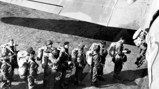 British troops of the First Allied Airborne Army line up to board the plane before Operation Market Garden (Picture: PA).