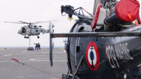 Royal Navy and French Navy helicopters in the Pacific