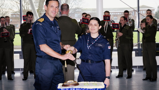 CO and AB Coman youngest recruit cutting cake cutting the cake 100124 CREDIT ROYAL NAVY