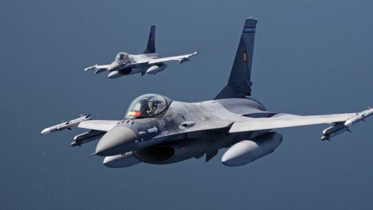 Portuguese and Romanian jets assigned to Baltic Air Policing fly over Lithuania SCREENGRAB 1 CREDIT NATO