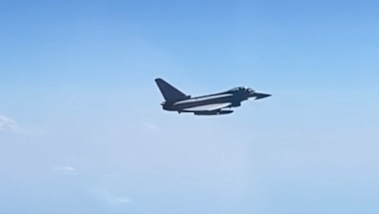 CREDIT RUSSIAN MOD  SU-27 INTERCEPT OF RAF VOYAGER AND TYPHOONS OVER BLACK SEA 250724