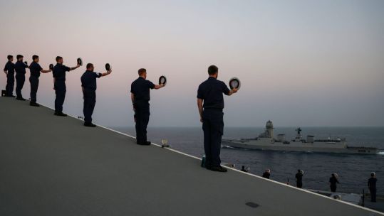 CSG21 Engagement and exercises with Indian Armed Forces ends with traditional cheer ship 28102021 Credit HMSQE Twitter.jpeg