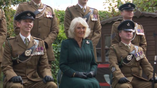 Camilla alongside personnel from 3 Rifles during a visit to Edinburgh
