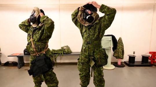 Canadian Army personnel testing out new gas masks that can be used by those with beards 270824 CREDIT BFBS