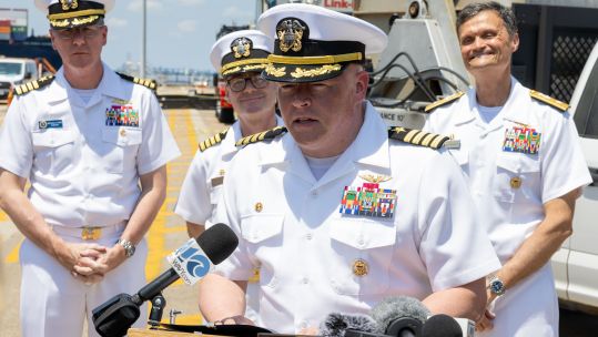 Captain Chris 'Chowdah' Hill USS Dwight D. Eisenhower  return Naval Station Norfolk 140724 CREDIT US DEPARTMENT OF DEFENSE
