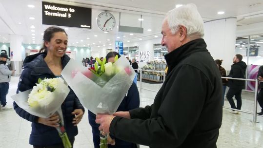 Captain Preet Chandi is welcomed back to London Heathrow Airport after her record-breaking Polar expedition.