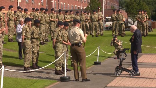 Captain Sir Tom Moore is given a warm reception on his visit to the Army Foundation College Harrogate in his new role as Honorary Colonel.