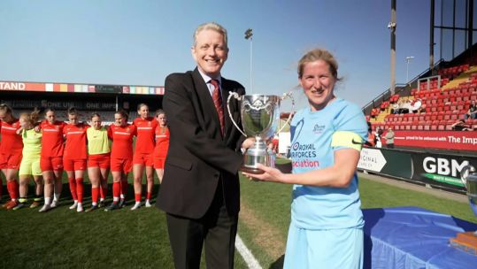 Cat Beaver collects Inter Services trophy CREDIT BFBS DATE 04042025.jpg 