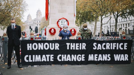Cover image: Extinction Rebellion protestors with their banner at the Cenotaph on Remembrance Day (Picture: TheLightscaper/Extinction Rebellion).