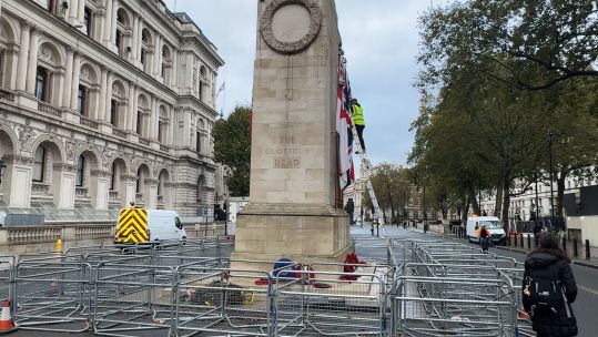 Cenotaph cleaned and protected ahead of Remembrance Sunday 26102023 CREDIT BFBS