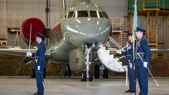 Ceremony at RAF Waddington marks disbandment of V(Army Cooperation) Squadron as Sentinel R1 is retired from service 310321 CREDIT MOD