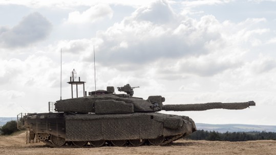 Challenger 2 fitted with a Mobile Camouflage System CREDIT MoD
