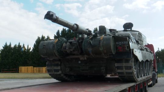 Challenger 2 tanks stored in Sennelager being prepared to be sent to Poland