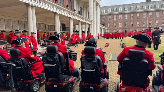 Chelsea Pensioners on parade on Founder's Day 2025