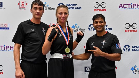 Chelsea Tiller celebrates winning development boxing title Credit Andy Chubb and Clive Wood England Boxing Date 23102022.jpg