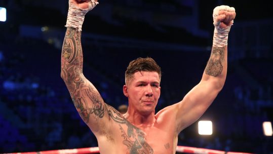Chez Nihell celebrating victory at O2 Arena in London 230219 CREDIT PA.jpg