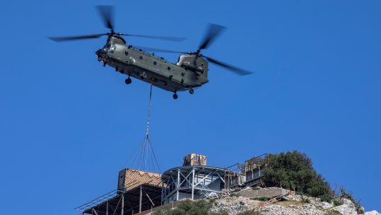 Chinook CH47 Helicopter with 27 Squadron aircrew delivered radar components to Rock of Gibraltar 10032022 CREDIT RAF MOD.jpg
