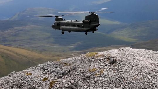 Chinook hovering northern England Exercise Hades Warrior 180724 CREDIT MOD