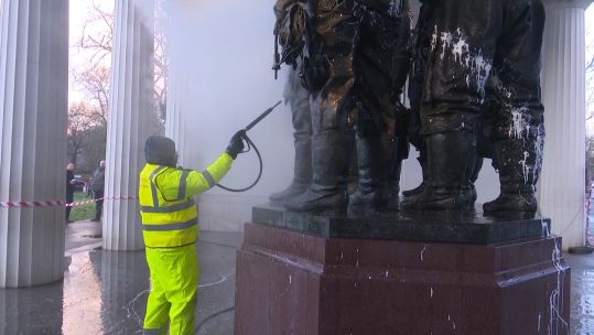 Clean up of RAF war memorial in london 030719 CREDIT BFBS.jpg 