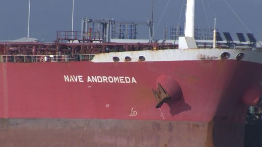 Close up of the Nave Andromeda oil tanker docked in Southampton 261020 CREDIT BFBS .jpg