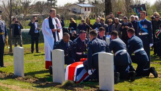Warrant Officer Coates is laid to rest during a ceremony in Italy (Picture: MOD).