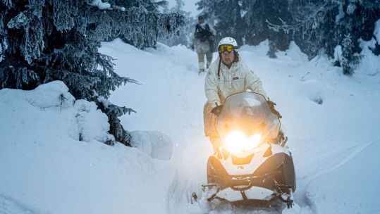 Cold weather operations training in Norway. One of the Norwegian instrutors rides a snowmobile during the Cold Weather Survival Instructor Course CREDIT Nato