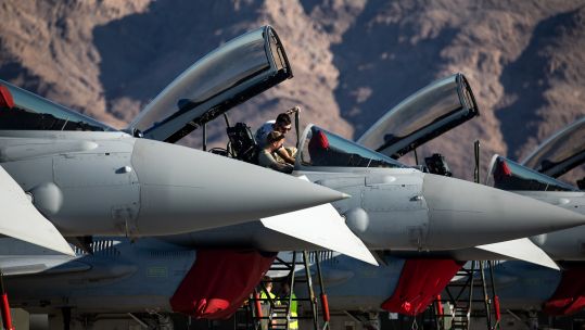 Combat pilots in a Typhoon aircraft on Exercise Red Flag at Nellis Air Force Base Nevada January 2022 (Picture: MOD).