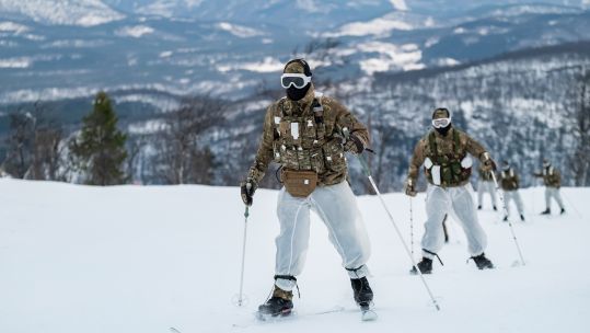 Cover image: Personnel practise their skiing skills on Cold Weather Winter Course in Norway (Picture: MOD).