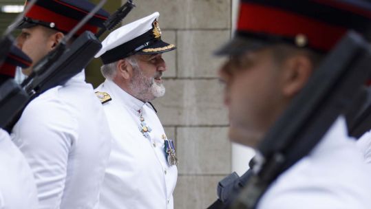 Cover image: Commodore Steve Dainton during the socially-distanced supersession ceremony (Picture: Royal Navy).
