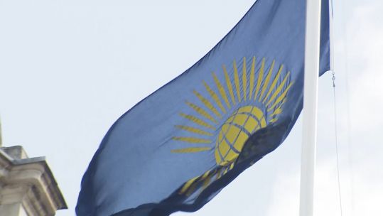 Commonwealth Flag on roof of Horse Guards parade 110319 CREDIT BFBS