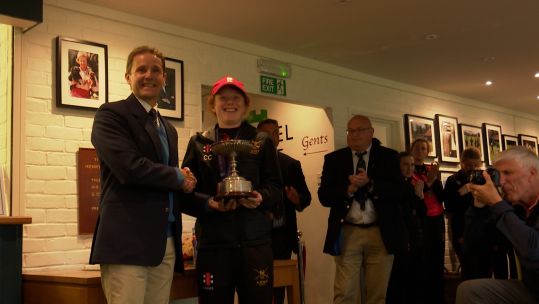 Connie Cant lifts Inter Services T20 trophy at Arundel Castle