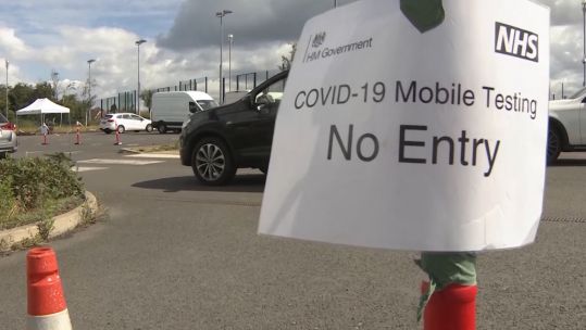 Coronavirus mobile testing unit set up by miltary at Tadworth Leisure Centre in Surrey 070720 CREDIT BFBS