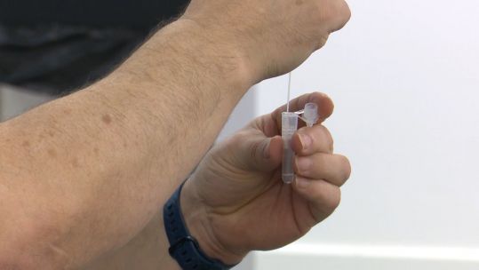 Coronavirus tetsing in Boohoo Burnley by Armed Forces personnel in new testing pilot 21012021 CREDIT BFBS