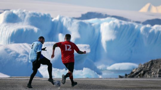Crew of HMS Protector playing football inside the Antartic Circle 31012023 CREDIT HMS Protector