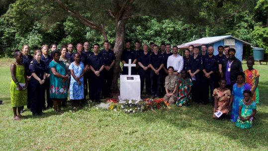 Crew of HMS TAMAR has refurbished and rededicated a memorial to British WWII prisoners of war on a remote island in the Pacific Ocean 23072023 CREDIT HMS Tamar