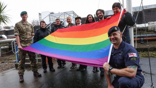 Cropped Rainbow flag at Faslane 220219 CREDIT Royal Navy.jpg	