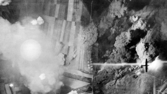 Photograph of RAF bombing of German tank position in France May 1944