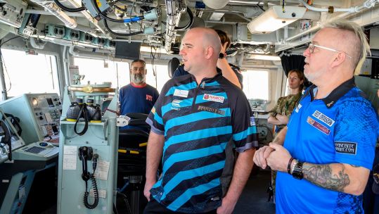 Darts players Rob Cross and Peter Wright tour HMS Lancaster 18012024 CREDIT Rob Cross, X