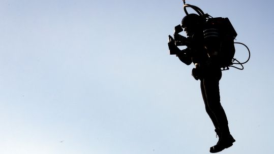 David Mayman pilots the JB-10 Jetpack flying machine