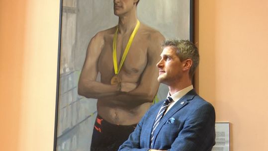 David Wiseman with his War Paint portrait.