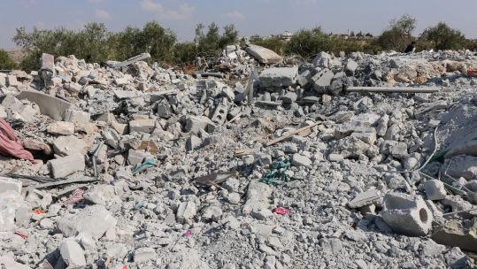 Debris of a house following an alleged US-raid on Syrian village of Barisha, after reports Abu Bakr al-Baghdadi died in the outskirts of the village