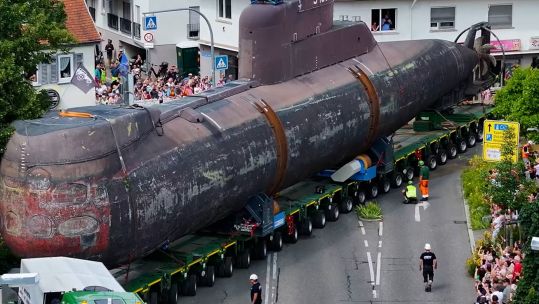 Decomissioned German navy submarine U-Boat U-17 travels to museum