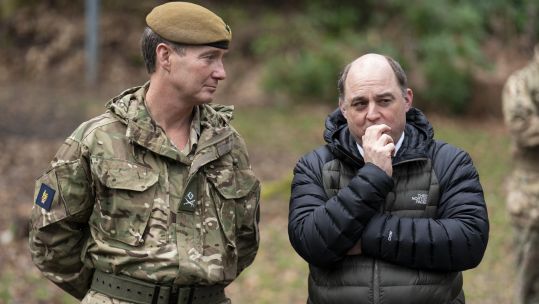 Defence Secretary Ben Wallace and Commandant Zachary Stenning (left) during a visit to the Royal Military Academy Sandhurst 300323 NO REUSE CREDIT PA WIRE, PA IMAGES
