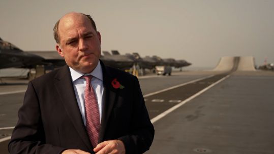 Defence Secretary Ben Wallace during interview on board HMS Queen Elizabeth during visit to Oman CSG21 051121 CREDIT BFBS