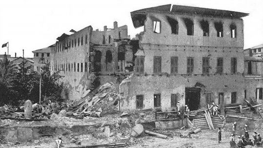 Destroyed Palace and other buildings in Stone Town, Zanzibar City after Anglo-Zanzibar War