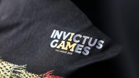 Details with the logo of 2020 Invictus Games in Hague, on the shirt of a Romanian veteran